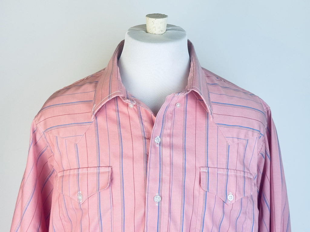 Vintage 1980s Ruddock Bros Pink Stripe Western Shirt  Size L  Cotton Blend Casual Button-Down