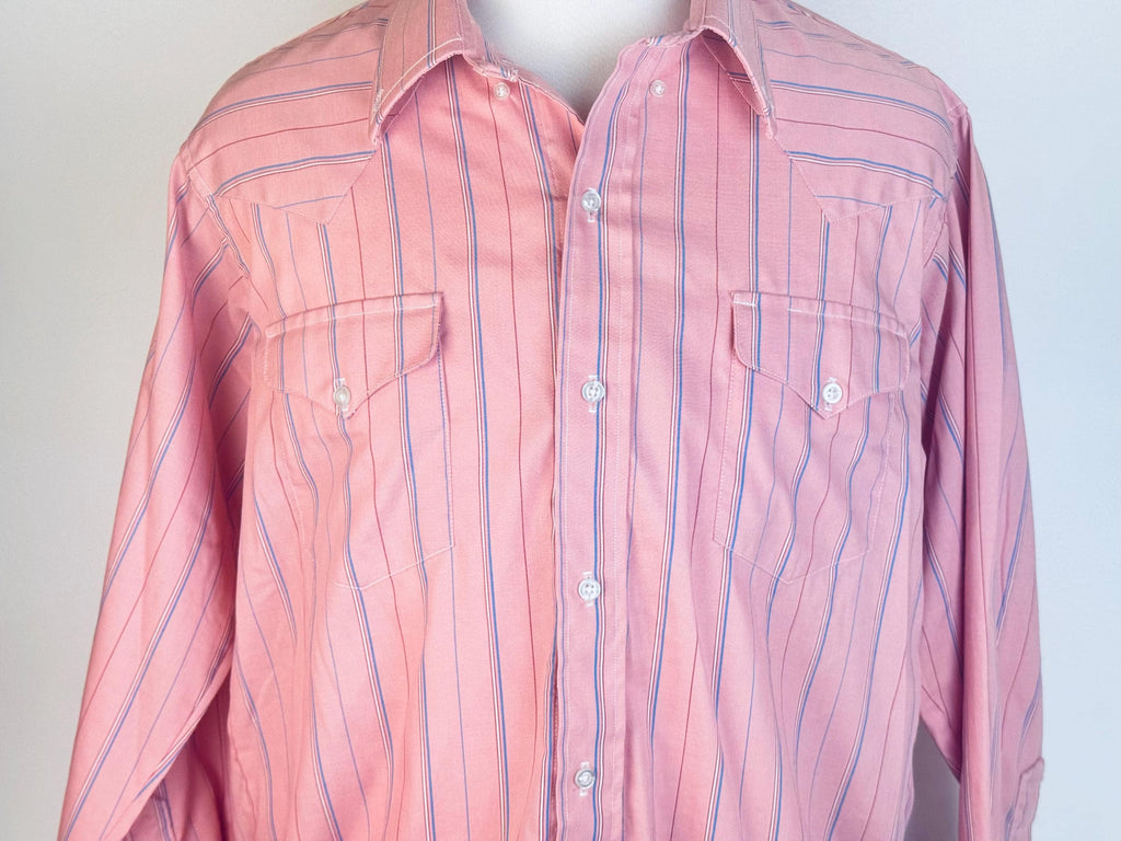 Vintage 1980s Ruddock Bros Pink Stripe Western Shirt  Size L  Cotton Blend Casual Button-Down