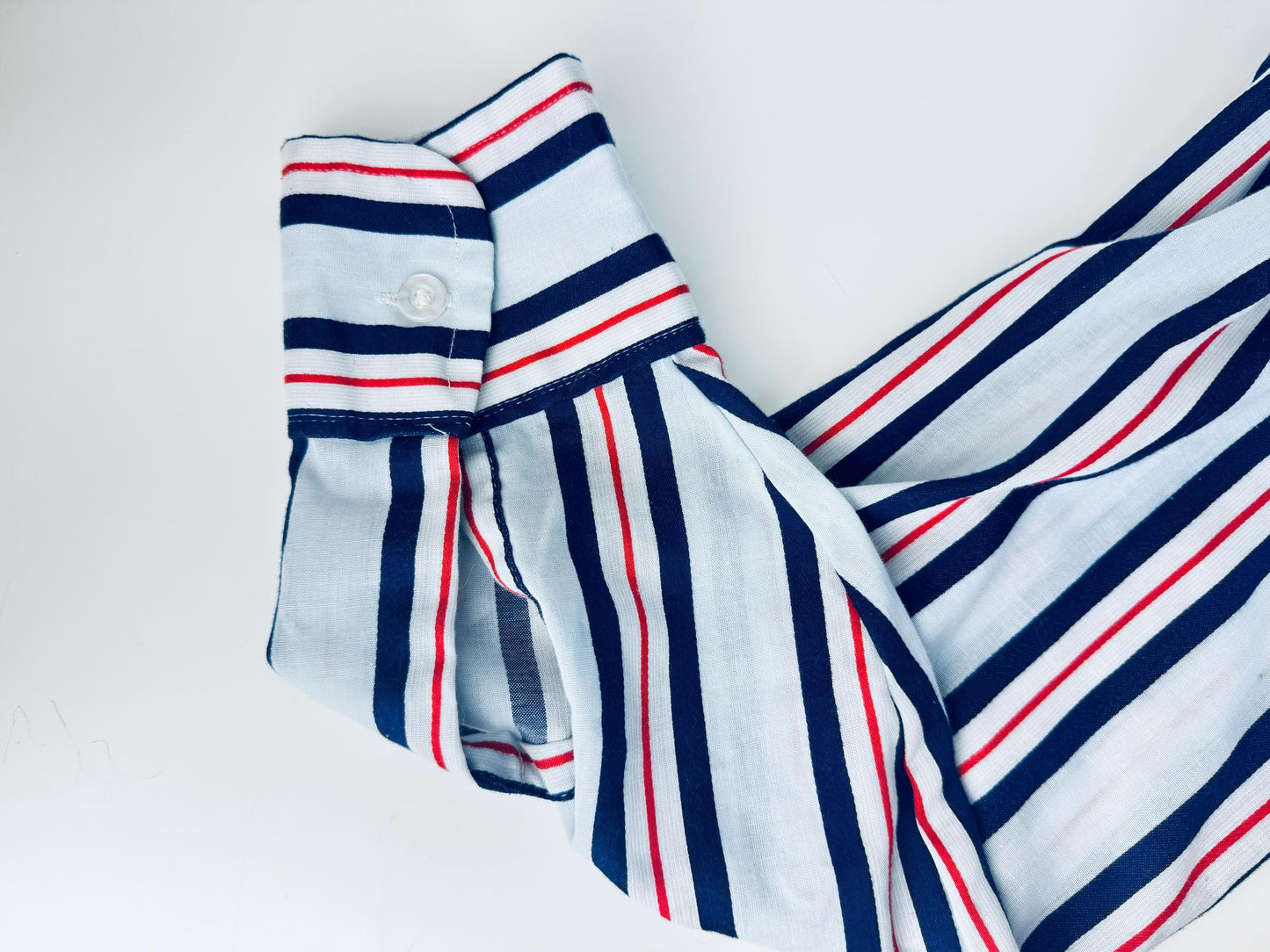 Vintage 1970s Towncraft JCPenney Striped Shirt Size L 1616.5  Red White Blue Polyester Cotton Long Sleeve Retro