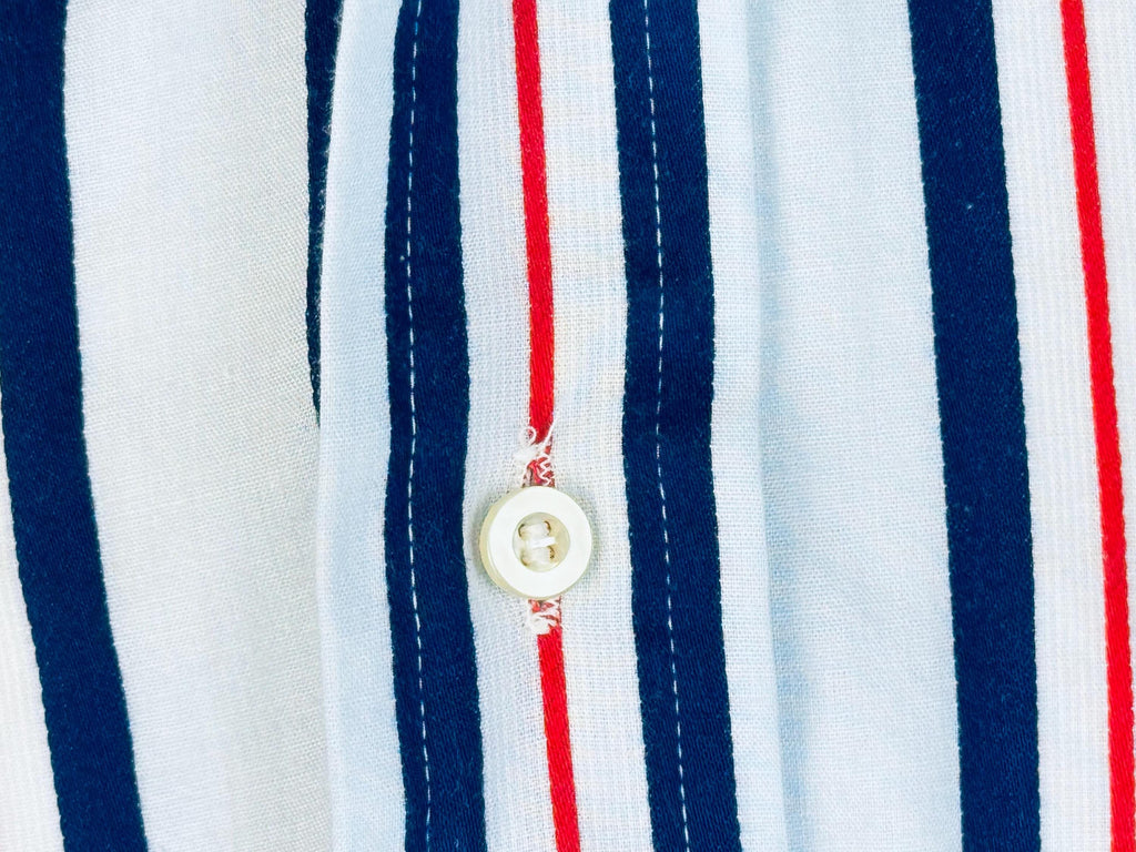 Vintage 1970s Towncraft JCPenney Striped Shirt Size L 1616.5  Red White Blue Polyester Cotton Long Sleeve Retro