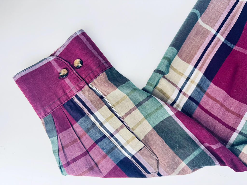 Vintage 1990s Functionals Plaid Shirt Size L 16-16.5  Burgundy Green Navy Cotton Blend Long Sleeve Retro