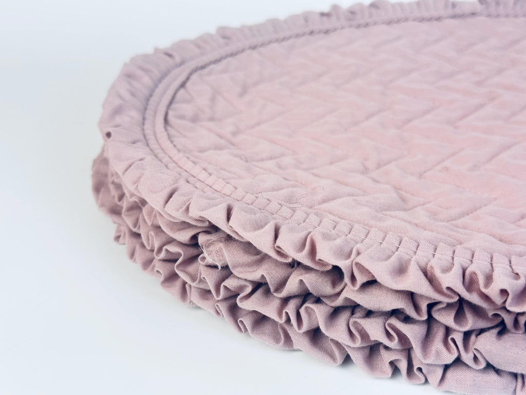 Vintage Dusty Rose Pink Quilted Place Mats - Ruffled Edge - Set of Four (4)