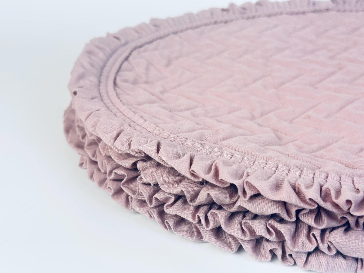 Vintage Dusty Rose Pink Quilted Place Mats - Ruffled Edge - Set of Four (4)