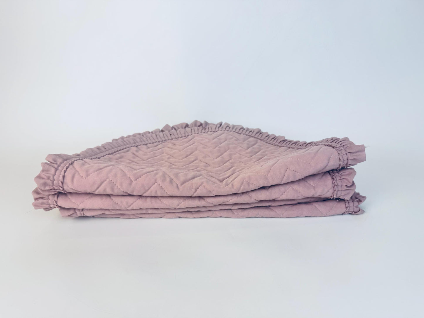 Vintage Dusty Rose Pink Quilted Place Mats - Ruffled Edge - Set of Four (4)
