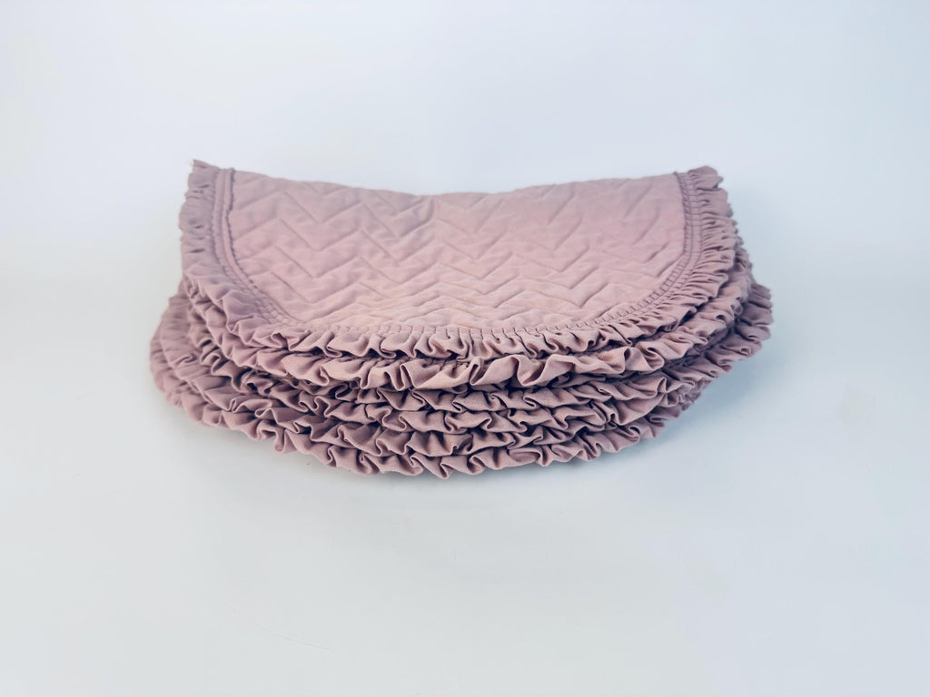 Vintage Dusty Rose Pink Quilted Place Mats - Ruffled Edge - Set of Four (4)