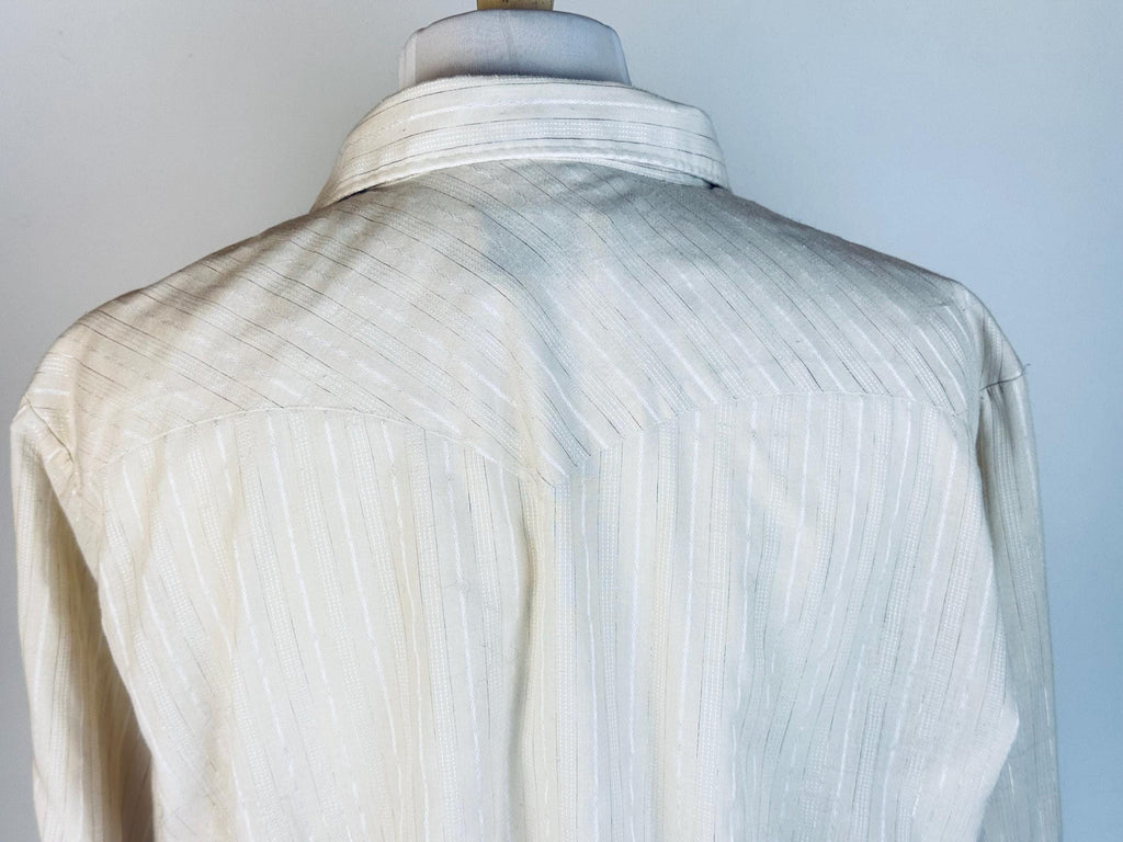 Vintage 1970s H Bar C “Mr. Tall Beige Pearl-Snap Western Shirt  Vintage Cotton-Poly Blend Ranchwear