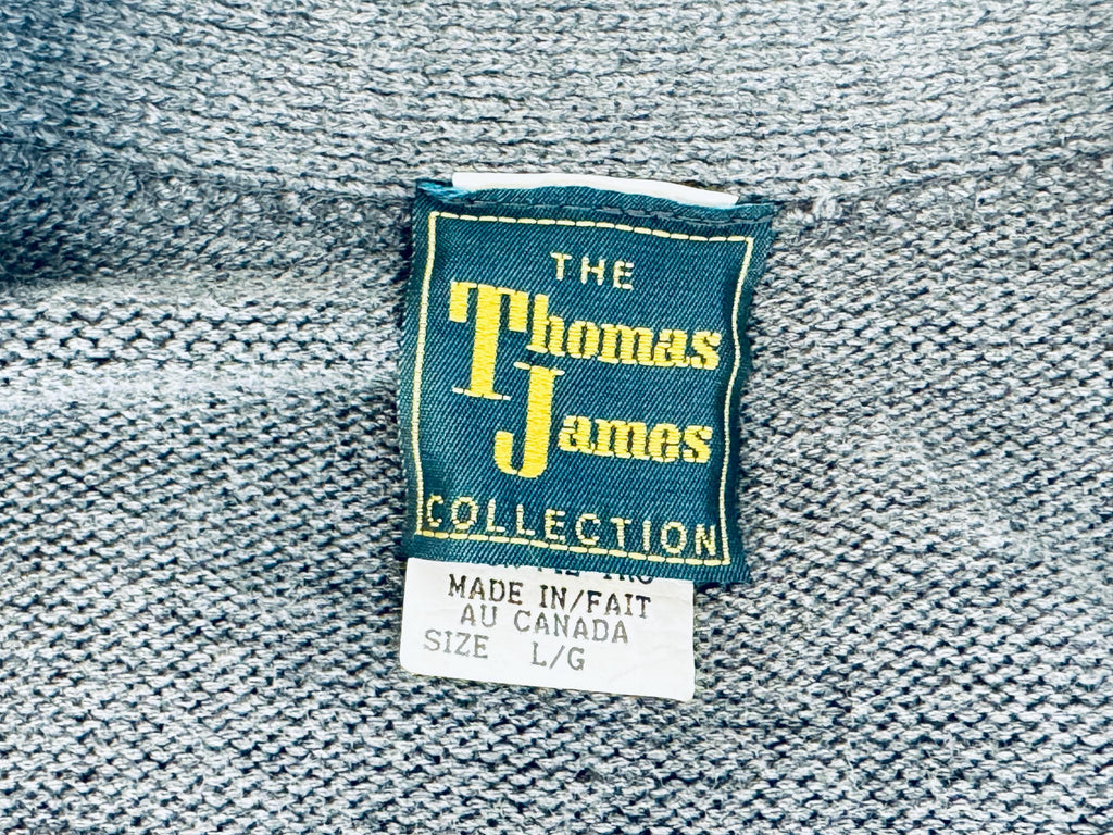Vintage 1970s Thomas James Grey Knit Acrylic Sweater Cardigan  Made-in-Canada Layering Piece
