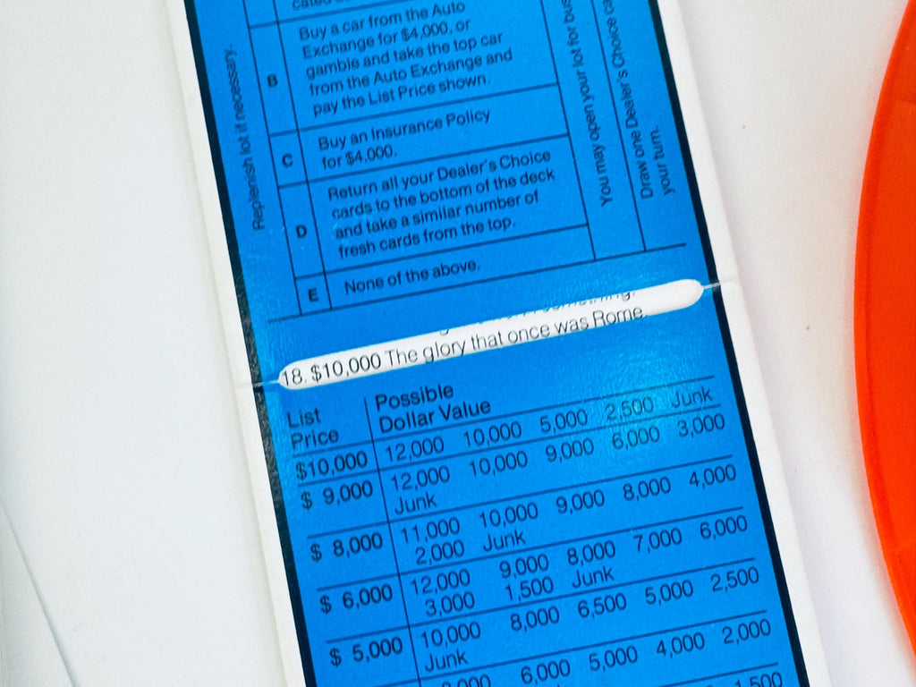 Vintage 1970s Dealer's Choice Board Game  Retro Car Deal Game in Orange & White Box