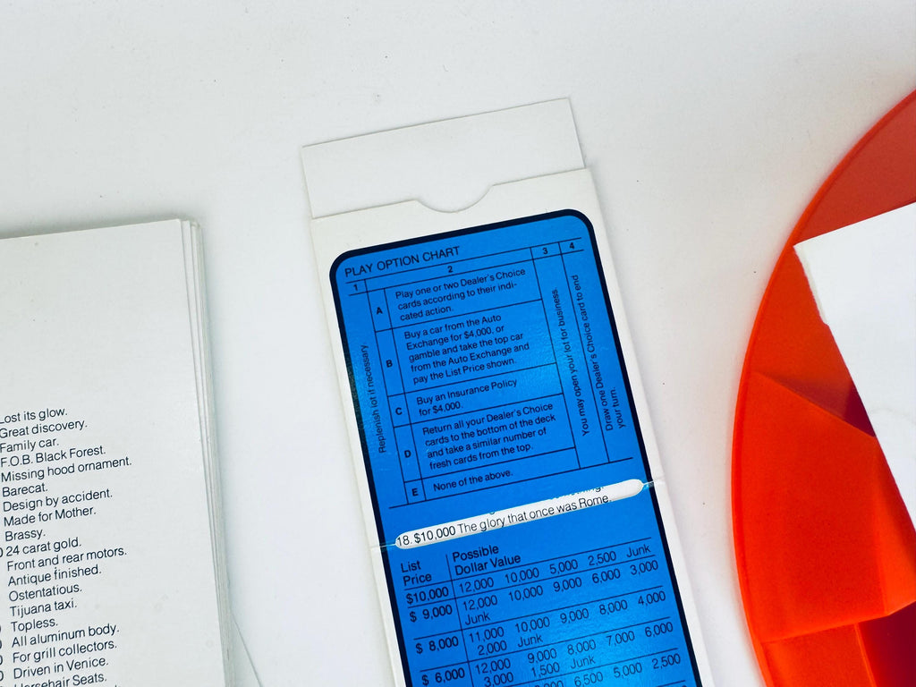 Vintage 1970s Dealer's Choice Board Game  Retro Car Deal Game in Orange & White Box