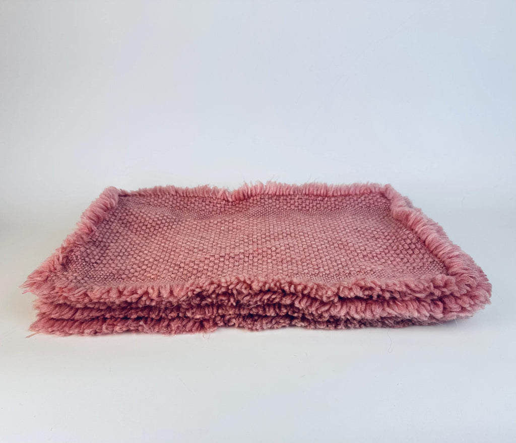 Vintage 1980s/1990s Pink Acrylic Woven Fringe Place Mats Set of 5  Retro Table Linens