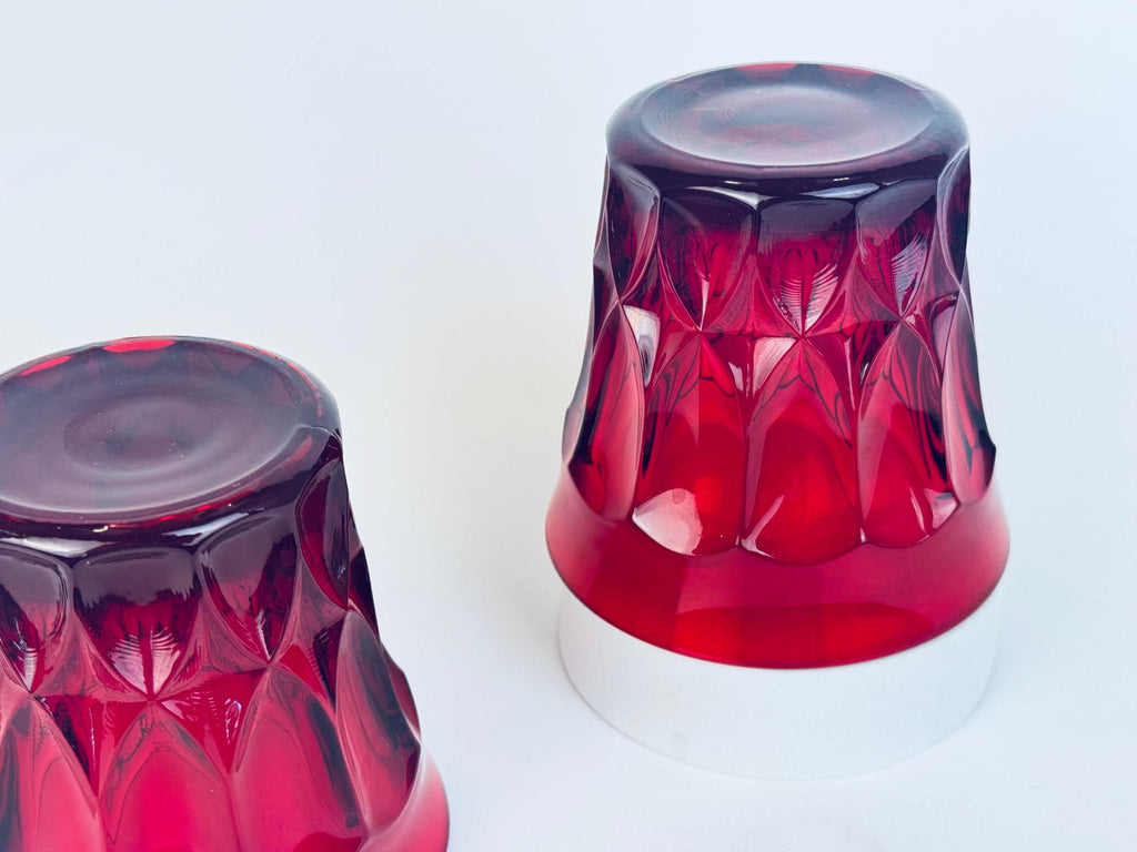 Vintage Ruby Red Heavy Pressed Glasses - Set of Two (2) - 'Perspective' By Noritake - Made In Japan