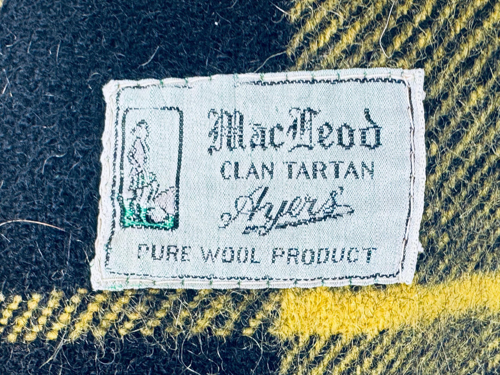Vintage 1970s Ayers MacLeod Clan Tartan Wool Throw Blanket  Yellow & Black Plaid Wool Throw