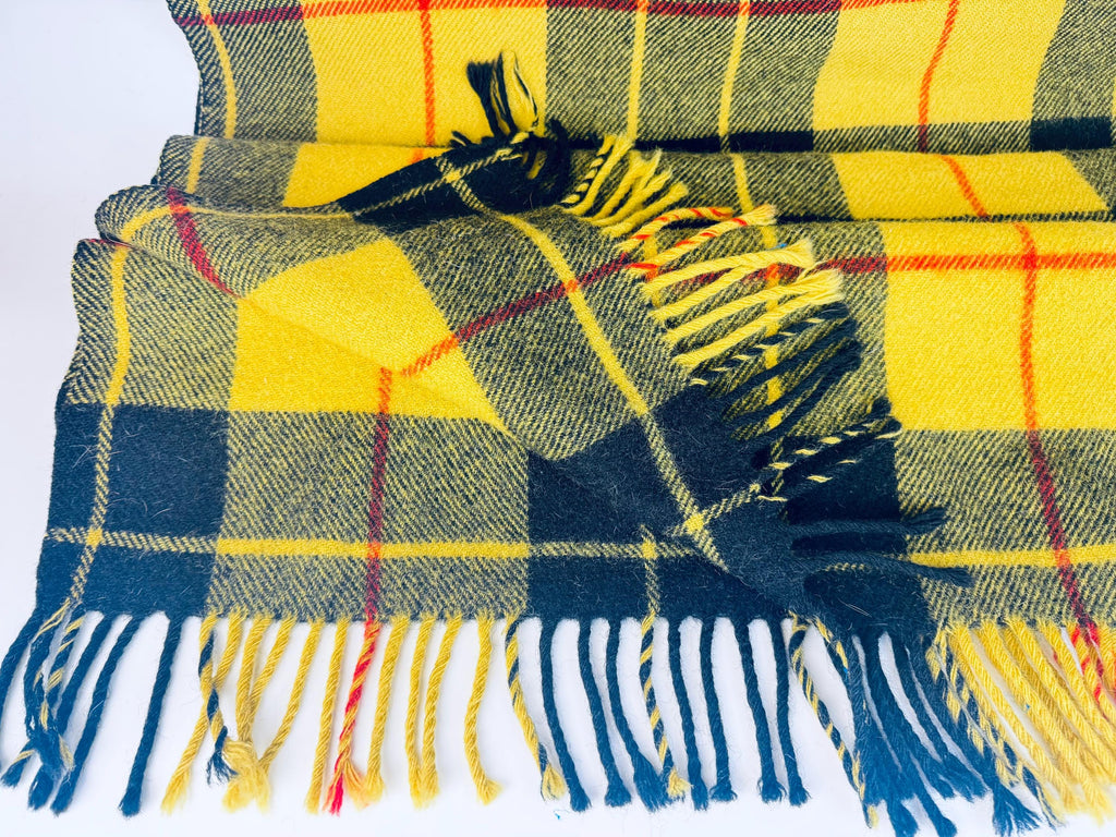 Vintage 1970s Ayers MacLeod Clan Tartan Wool Throw Blanket  Yellow & Black Plaid Wool Throw