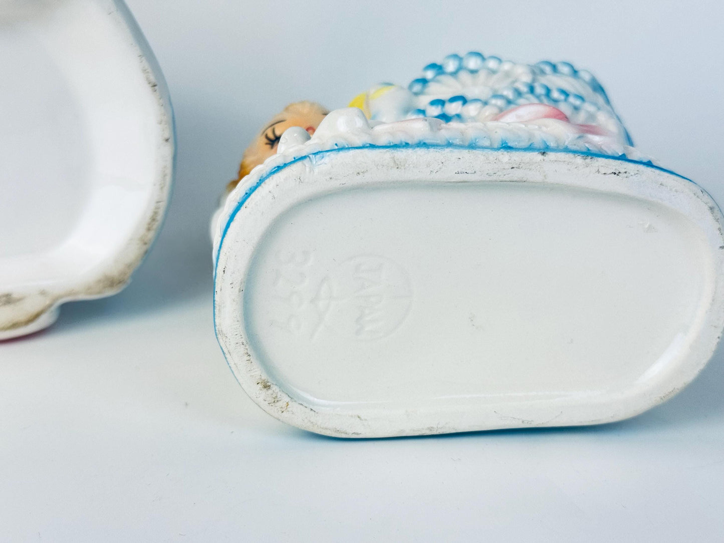 Vintage 1950S Pastel Ceramic Musical Train Planter & Ceramic Shoe Planter — Mid-Century Japan Plant Pot - Baby Nursery Gift