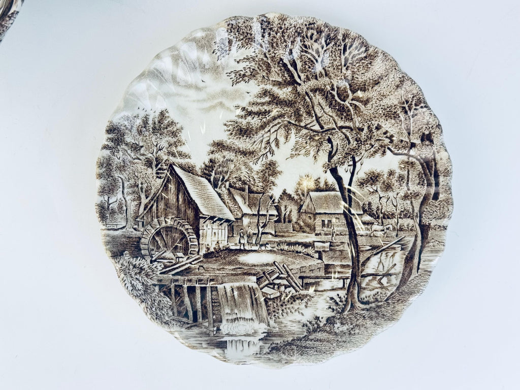 Vintage 1970s Beige & Brown Watermill Ironstone Saucer or Bowl  English Transferware Replacement