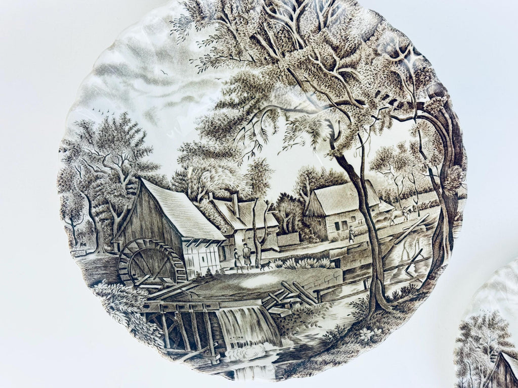 Vintage 1970s Beige & Brown Watermill Ironstone Saucer or Bowl  English Transferware Replacement