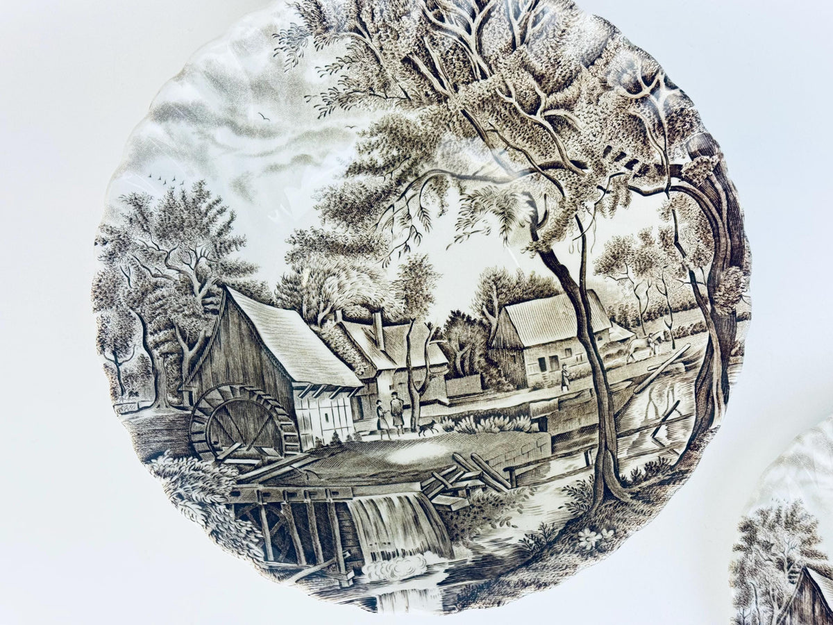 Vintage 1970s Beige & Brown Watermill Ironstone Saucer or Bowl  English Transferware Replacement