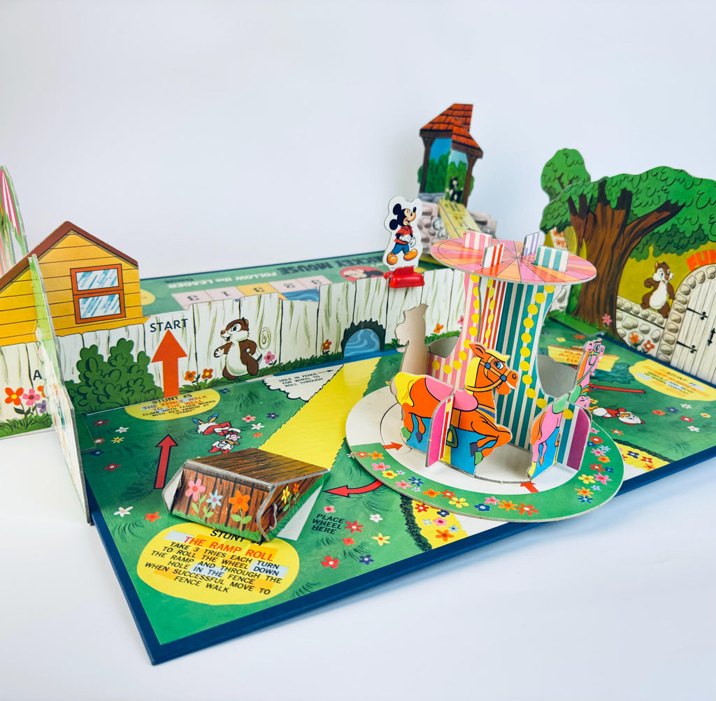 Vintage Mickey Mouse Follow The Leader Board Game  3D Cardboard Disney Playroom Accent