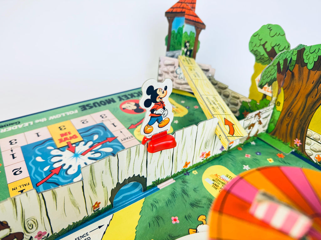 Vintage Mickey Mouse Follow The Leader Board Game  3D Cardboard Disney Playroom Accent