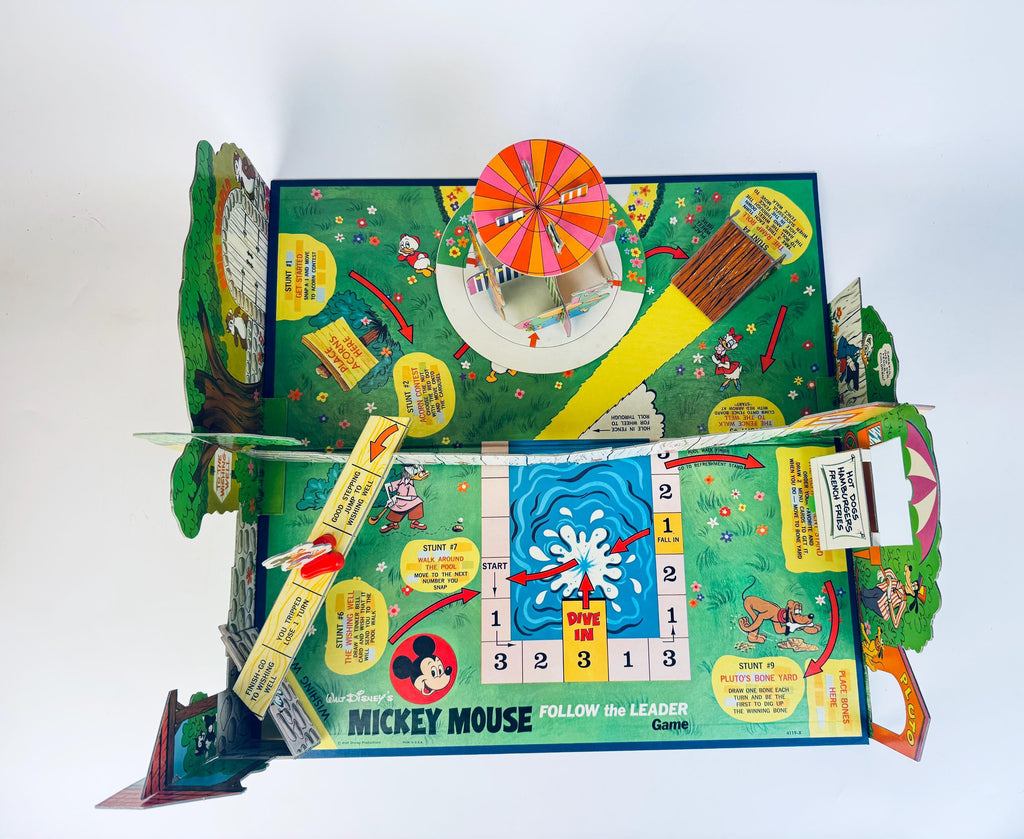 Vintage Mickey Mouse Follow The Leader Board Game  3D Cardboard Disney Playroom Accent