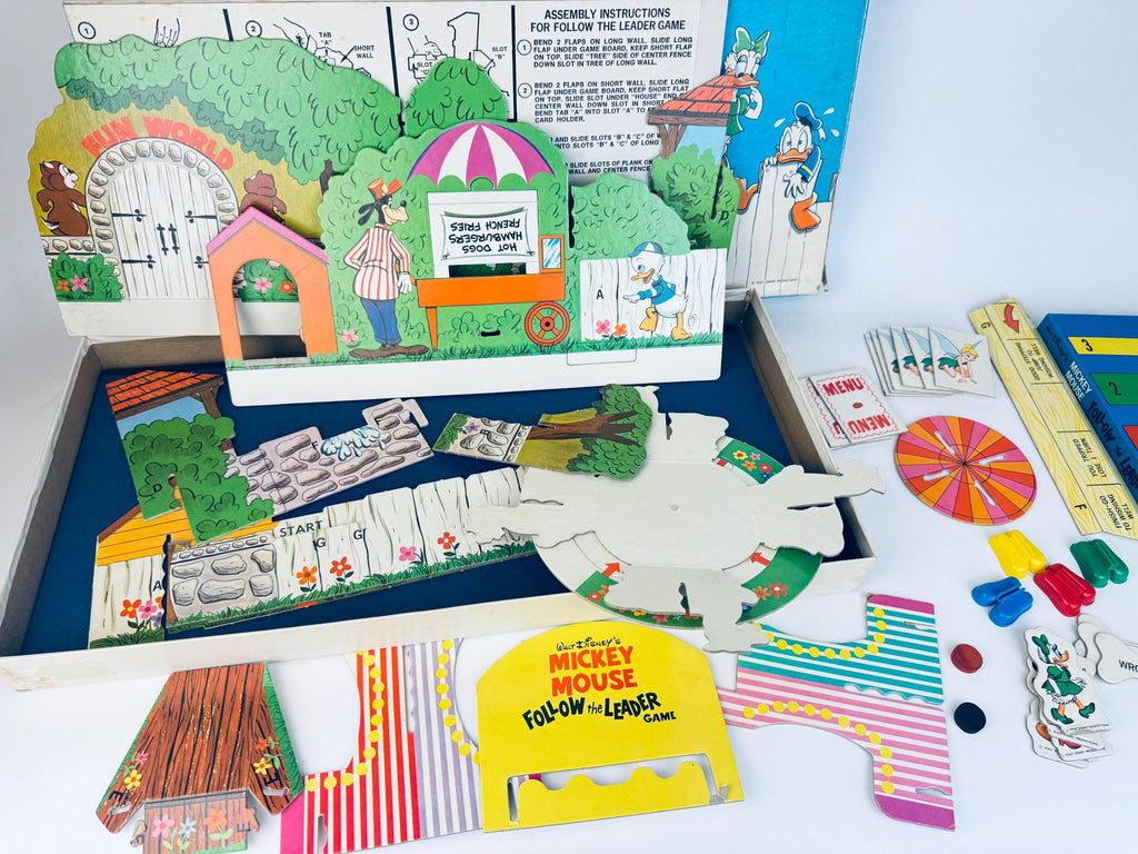 Vintage Mickey Mouse Follow The Leader Board Game  3D Cardboard Disney Playroom Accent