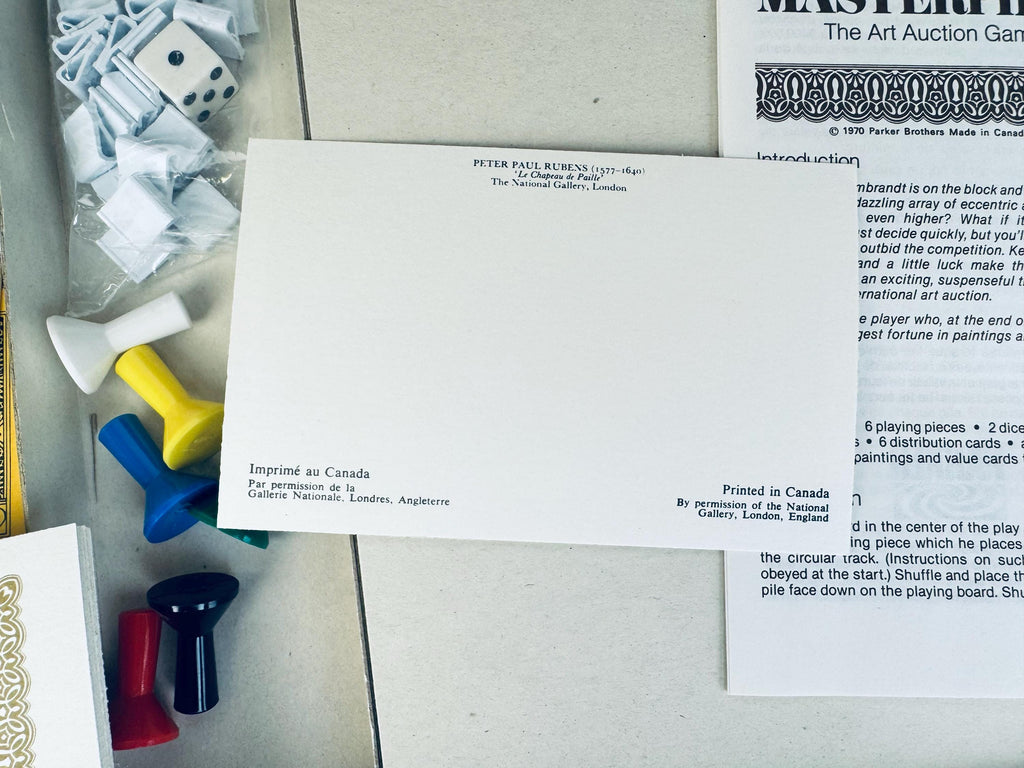 Vintage 1970 Masterpiece Board Game  The Art Auction Game By Parker Brothers  Made In Canada  New Old Stock (NOS)