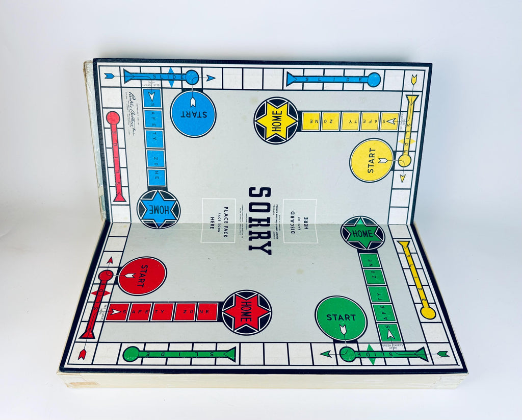 Vintage 1950s Sorry! Board Game  Canadian Edition, Blue Box with Cards & Plastic Pawns  Mid-Century Family Game