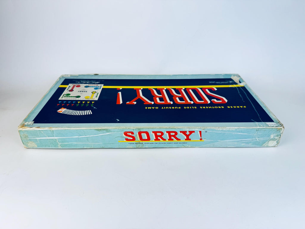 Vintage 1950s Sorry! Board Game  Canadian Edition, Blue Box with Cards & Plastic Pawns  Mid-Century Family Game