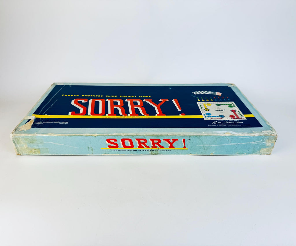 Vintage 1950s Sorry! Board Game  Canadian Edition, Blue Box with Cards & Plastic Pawns  Mid-Century Family Game