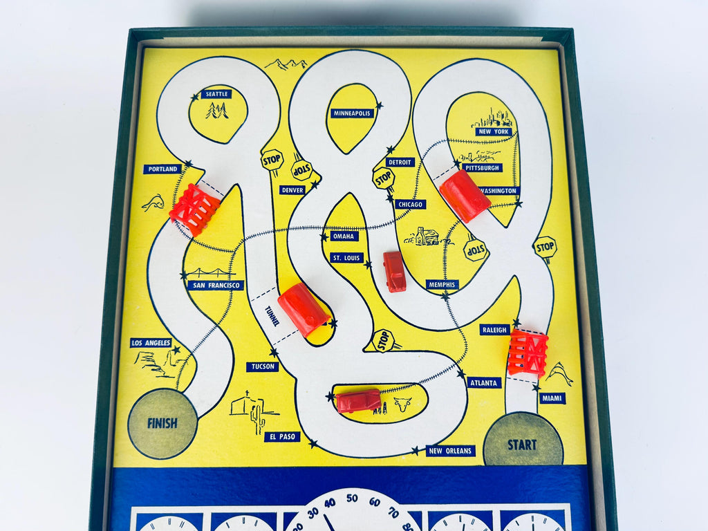 Vintage 1950s Magnetic Skill-Drive Board Game  Drive Yourself Cross Country  Made In USA