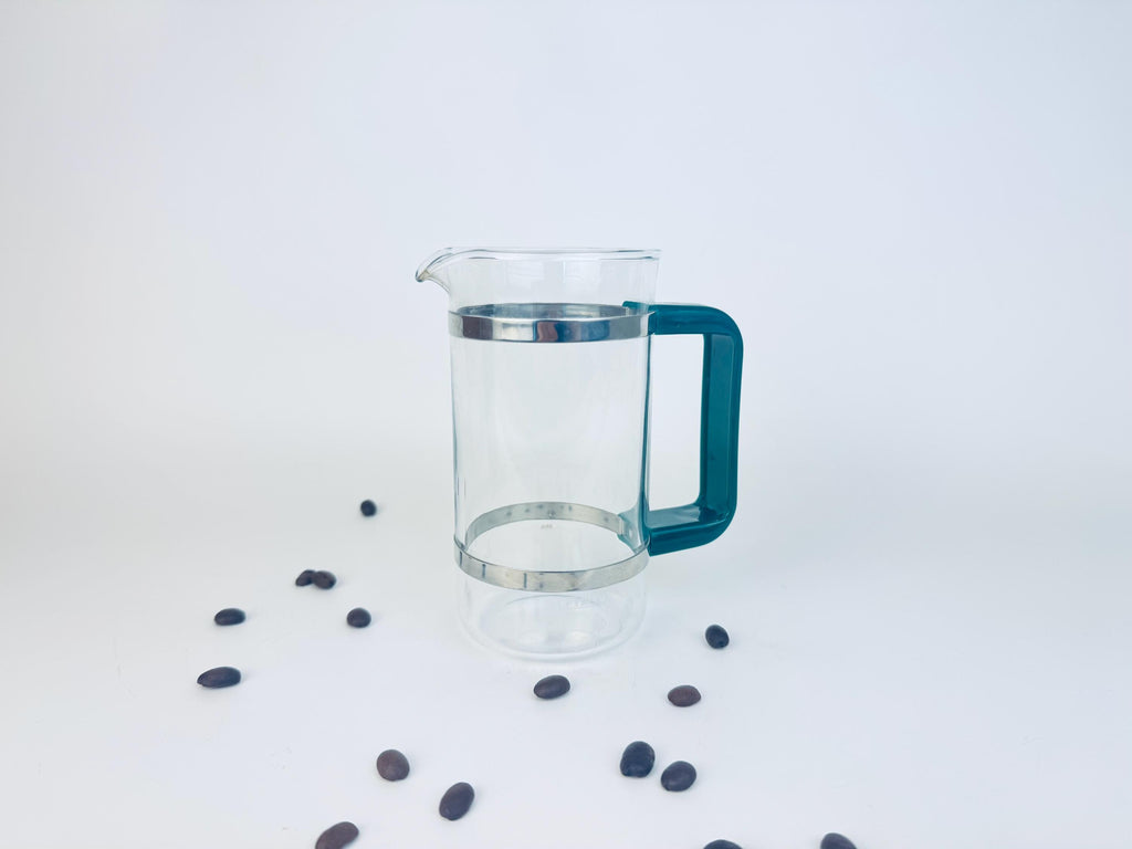 Vintage 1980s Forest Green 'PYREX' Glass French Press Coffee Maker with Stainless Bands  Retro Cafetiere