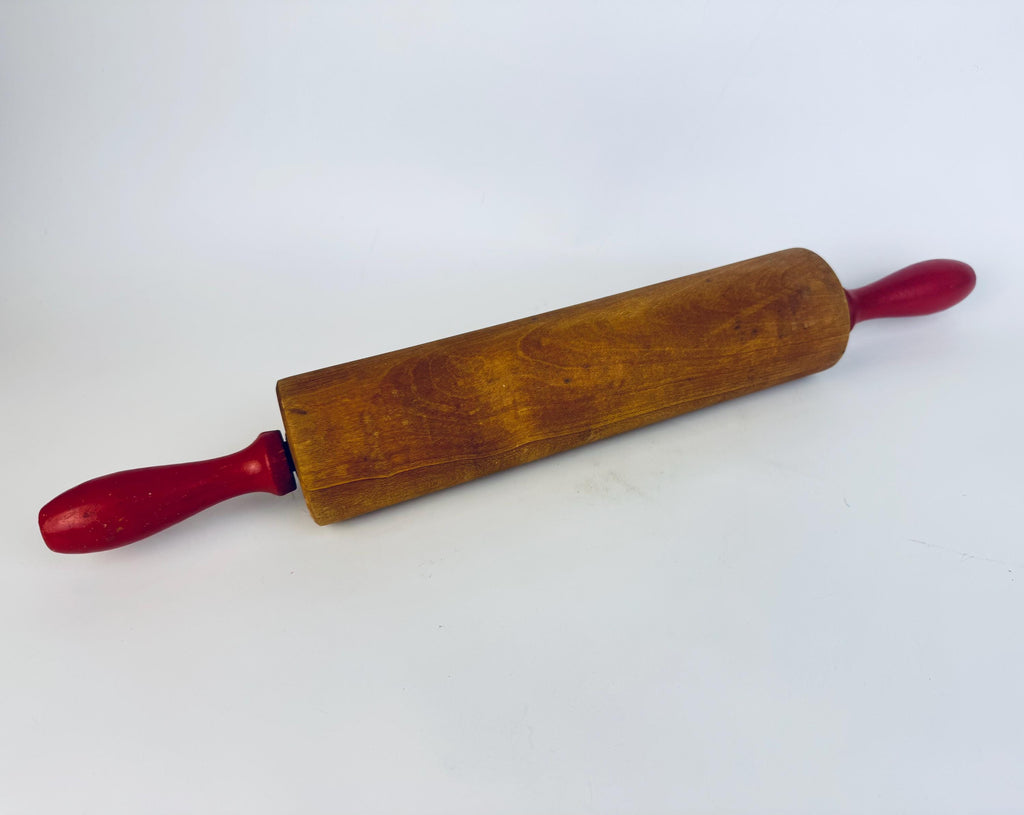 Vintage Baribo-Maid Red-Handled Maple Rolling Pin - 1960s Canadian Kitchen Tool - Vintage Baking Deco - Made In Canada