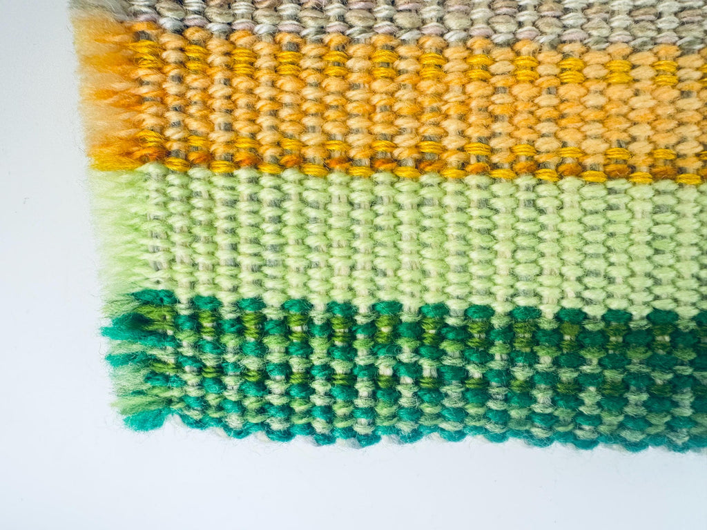 Vintage 1970s Woven Green & Gold Acrylic Fringe Placemats  Set of 4 Rectangular Retro Table Mats
