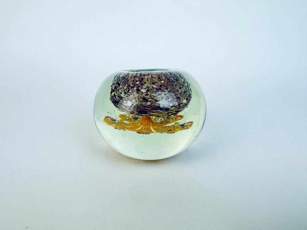 Vintage 1970s Floral Art Glass Paperweight  Encased Frit & Controlled Bubble Design