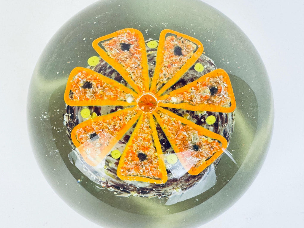 Vintage 1970s Floral Art Glass Paperweight  Encased Frit & Controlled Bubble Design