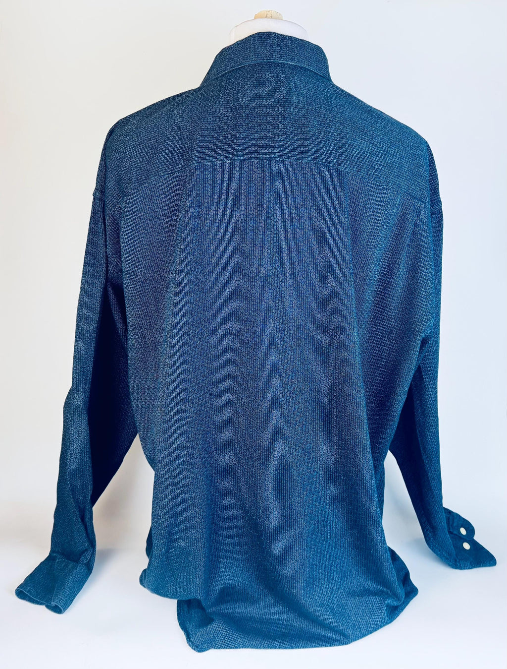 Vintage 1990s Christian Dumas Blue Cotton Textured Mens Shirt  Size XL Casual Button-Up Top