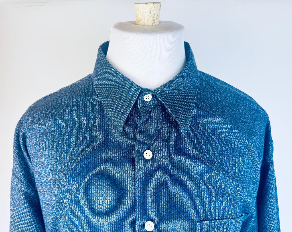 Vintage 1990s Christian Dumas Blue Cotton Textured Mens Shirt  Size XL Casual Button-Up Top
