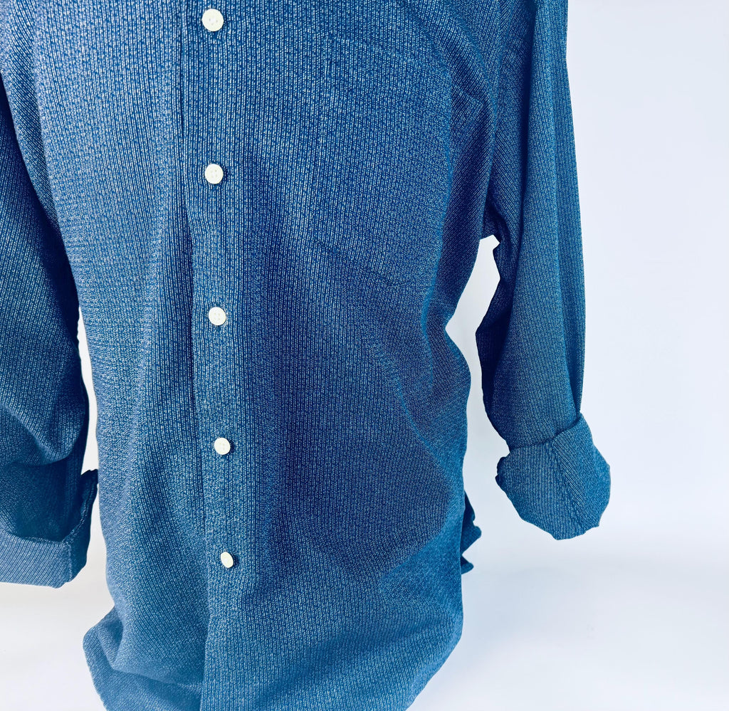 Vintage 1990s Christian Dumas Blue Cotton Textured Mens Shirt  Size XL Casual Button-Up Top