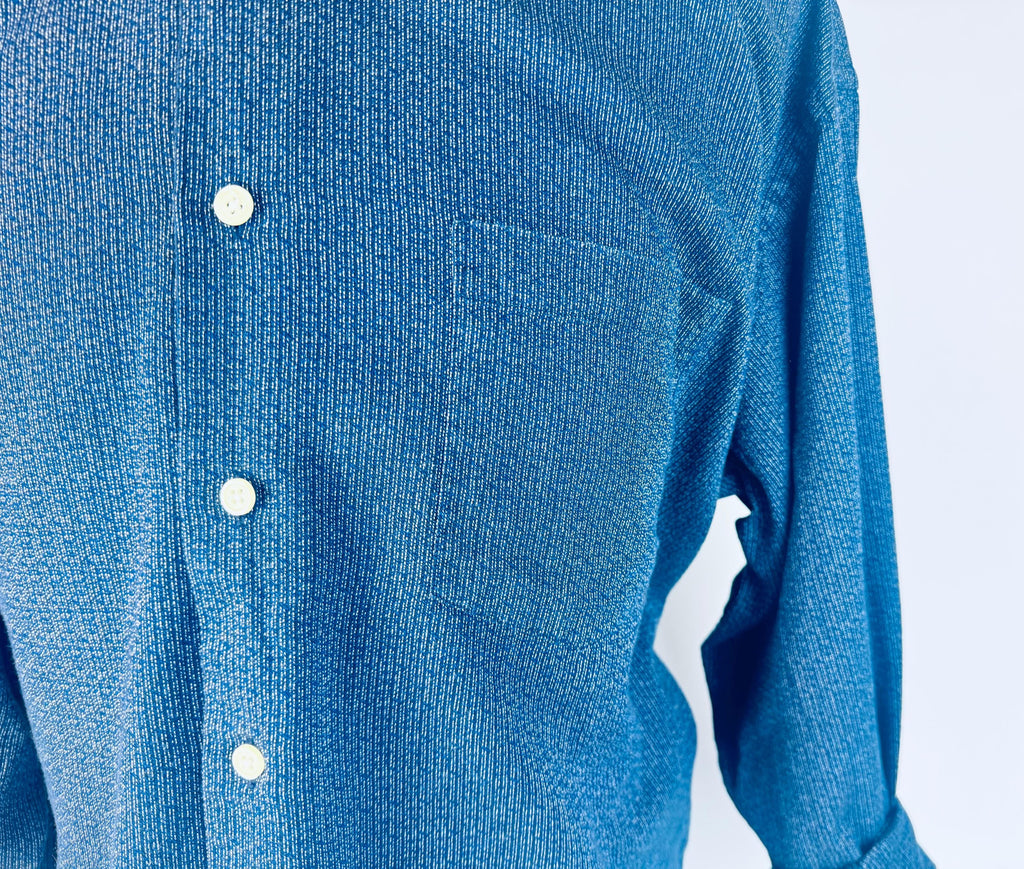 Vintage 1990s Christian Dumas Blue Cotton Textured Mens Shirt  Size XL Casual Button-Up Top