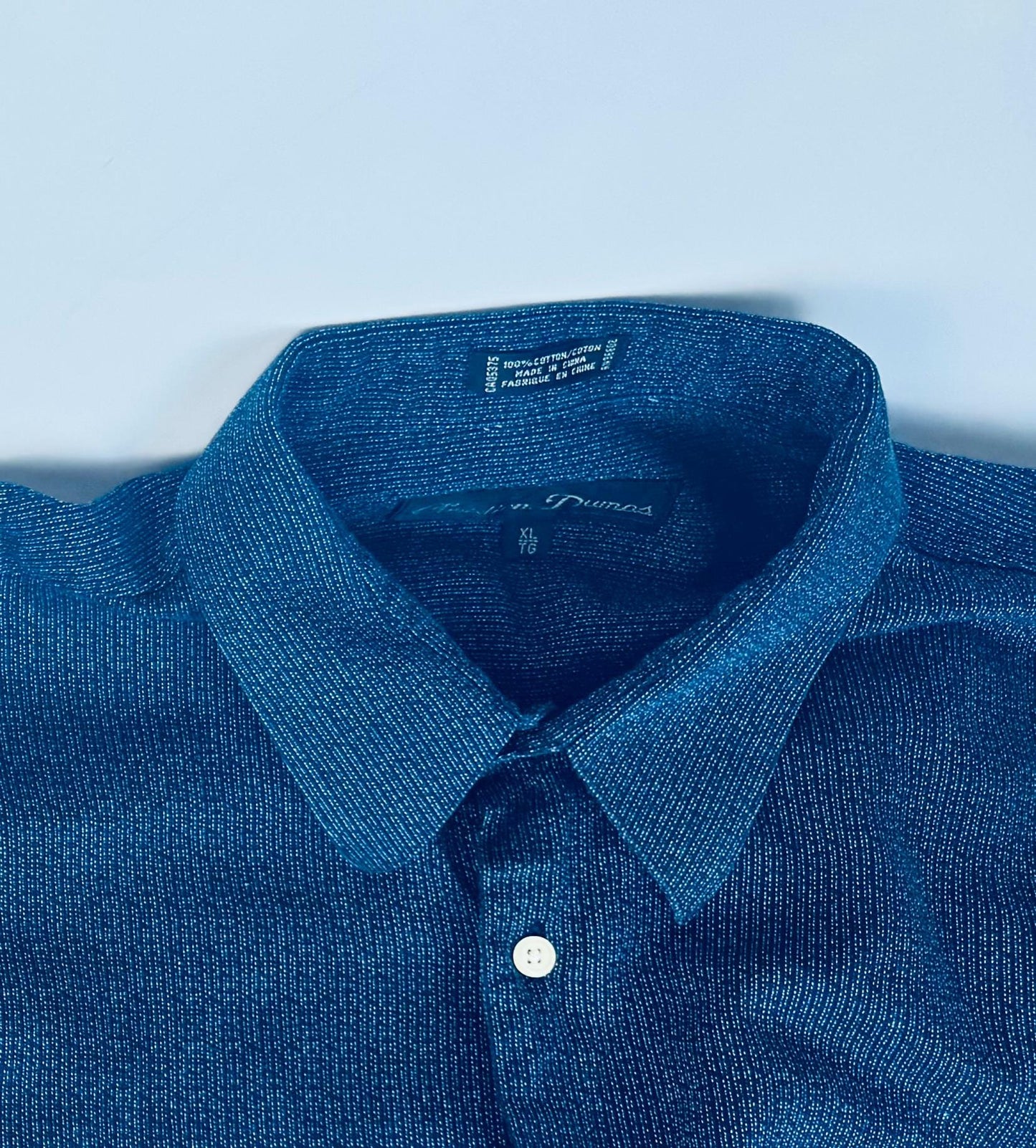 Vintage 1990s Christian Dumas Blue Cotton Textured Mens Shirt  Size XL Casual Button-Up Top