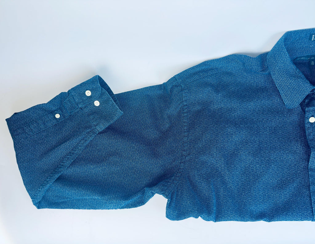 Vintage 1990s Christian Dumas Blue Cotton Textured Mens Shirt  Size XL Casual Button-Up Top