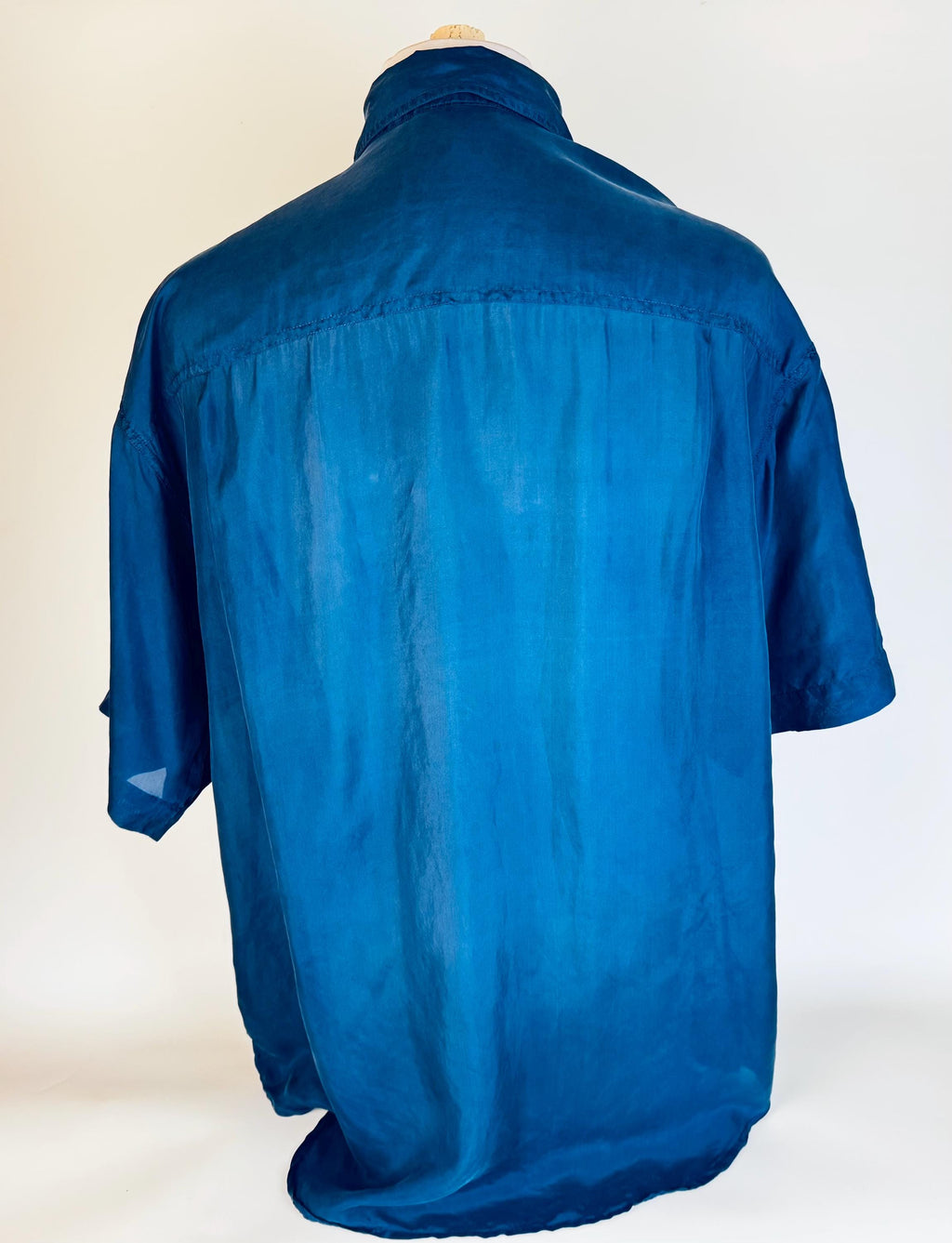 Vintage 1990s Mens Cobalt Blue 100% Silk Short Sleeve Shirt - 'Stone Silks' Button Up Casual Overshirt