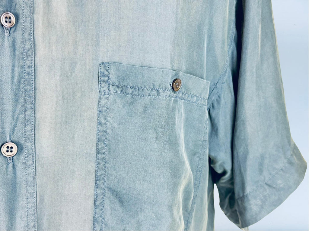 Vintage 1990s Mens Cobalt Blue 100% Silk Short Sleeve Shirt - 'Stone Silks' Button Up Casual Overshirt