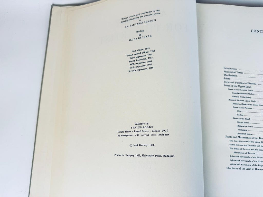 Vintage 'Anatomy For The Artist' Coffee Table Book  Pale Sage Cloth Bound - 7th Edition (1958)  Printed in Hungary By Jenõ Barcsay
