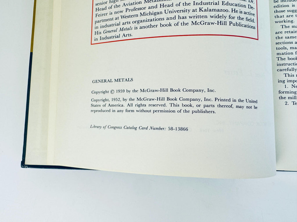 Vintage Industrial-Arts Hardcover | Mustard & Slate “General Metals Textbook, 1959, Technical Reference Book