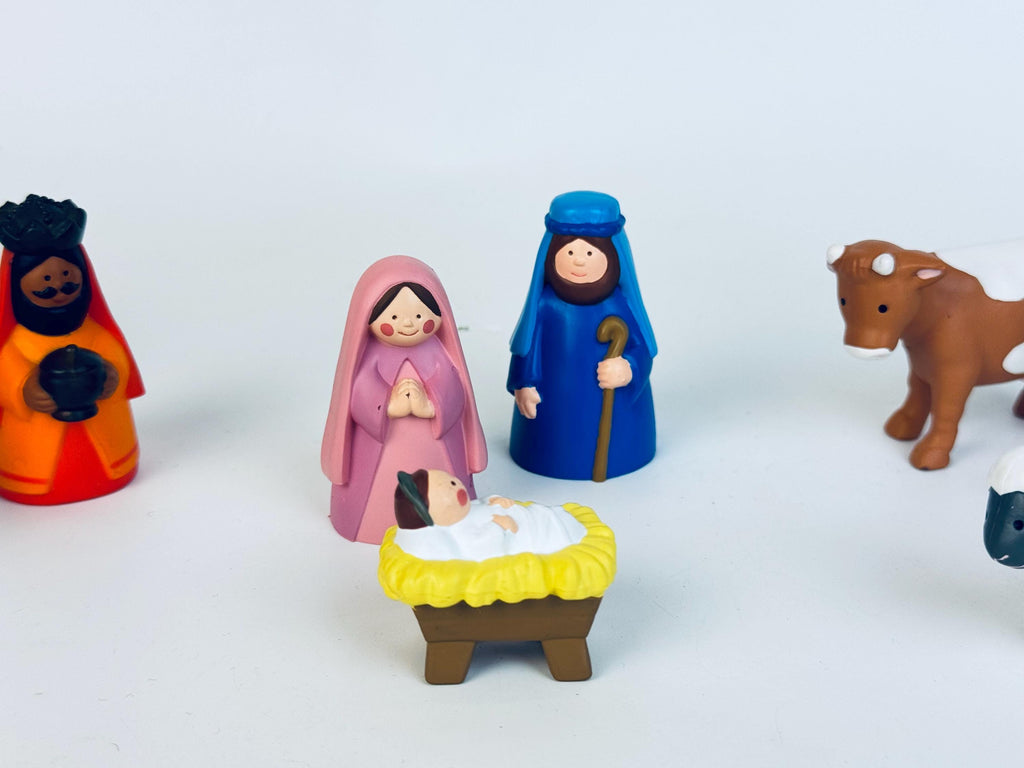 Vintage AVON My First Christmas Story Nativity Set  Multicolour Hard-Rubber 9-Piece Kids Christmas Creche Display