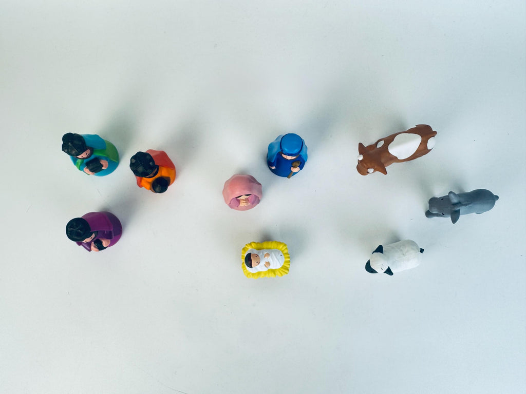 Vintage AVON My First Christmas Story Nativity Set  Multicolour Hard-Rubber 9-Piece Kids Christmas Creche Display