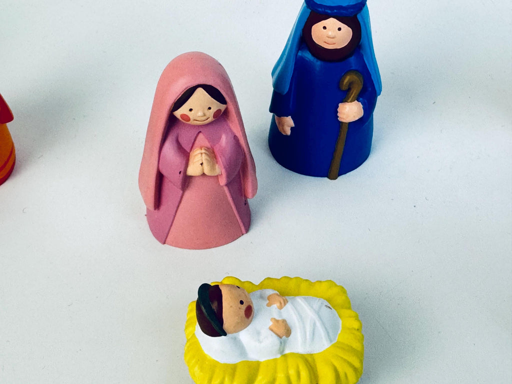 Vintage AVON My First Christmas Story Nativity Set  Multicolour Hard-Rubber 9-Piece Kids Christmas Creche Display