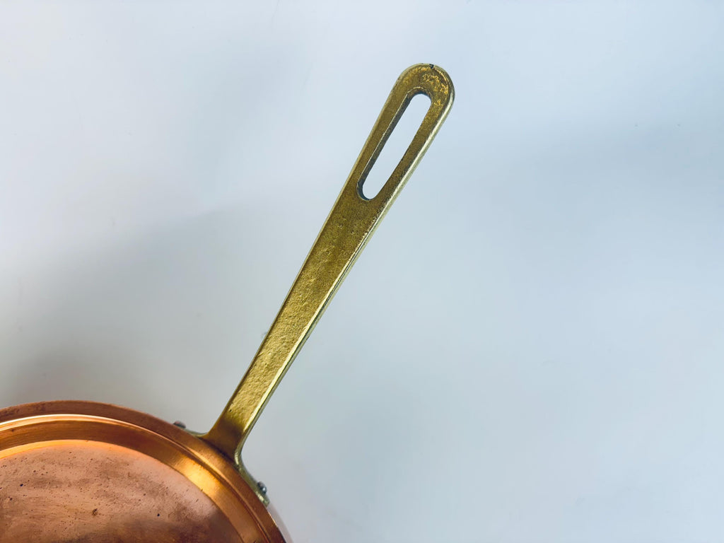 Vintage Tagus Elite Copper Sauté Pan with Lid  9 Tin Lined Brass Handle Cookware  Made in Portugal