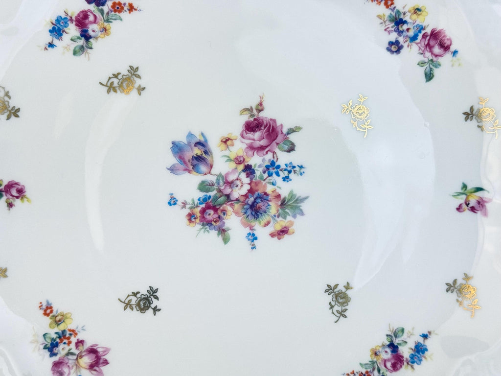 Vintage Reichenbach Fine China Cake Stand  White & Gold Floral 1970s Porcelain Pedestal  Made In Germany